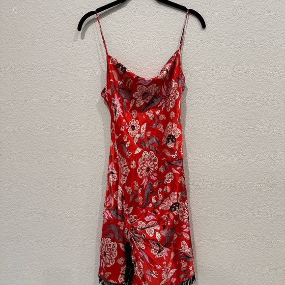 Cinq A Sept Avalyn Beaded Fringe Floral Print Charmeuse Minidress in Red Women 6 - Picture 5 of 11